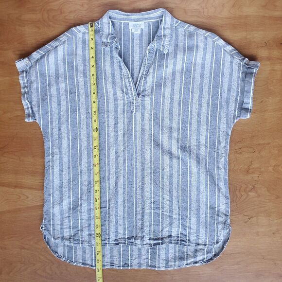 Sigrid Olsen Linen Top Womens M Blue Stripe Popover Cotton Blend Lagom Blouse - Picture 8 of 8